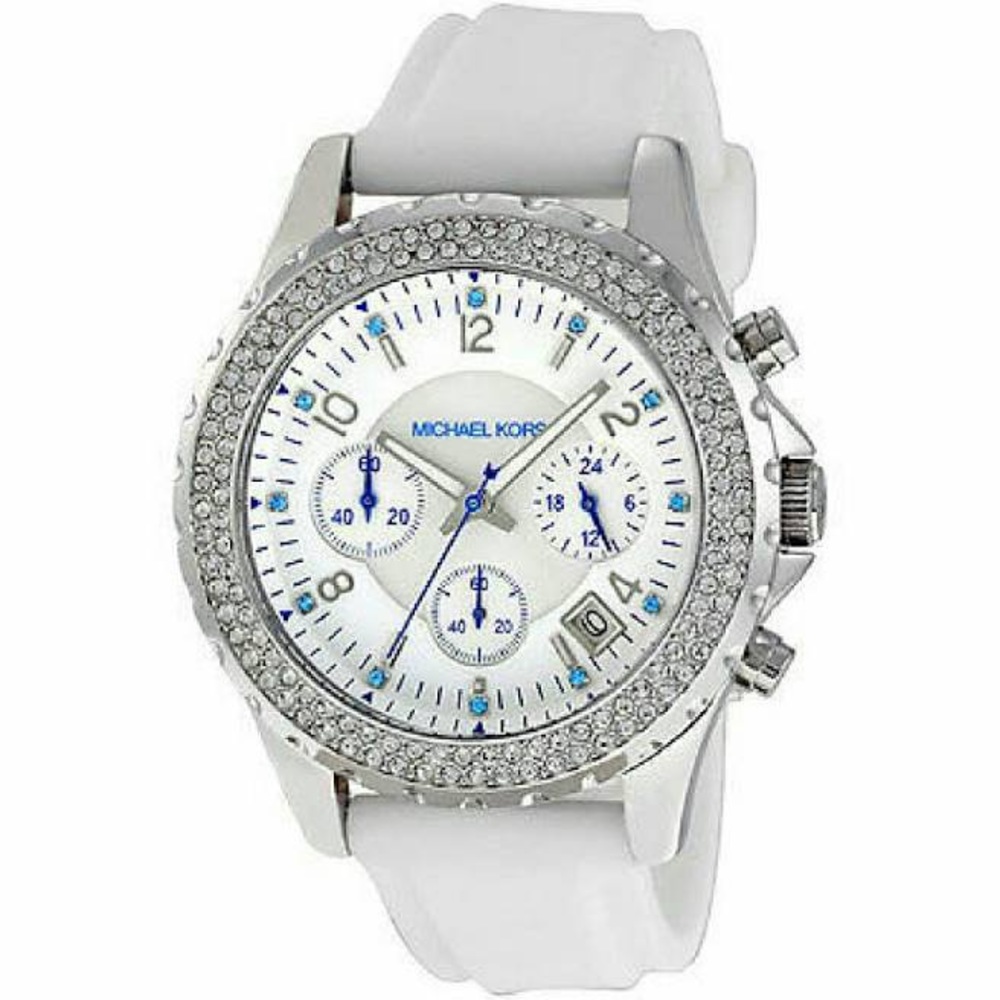 🔹 MK Silicone Watch with Blue Stones 🔹